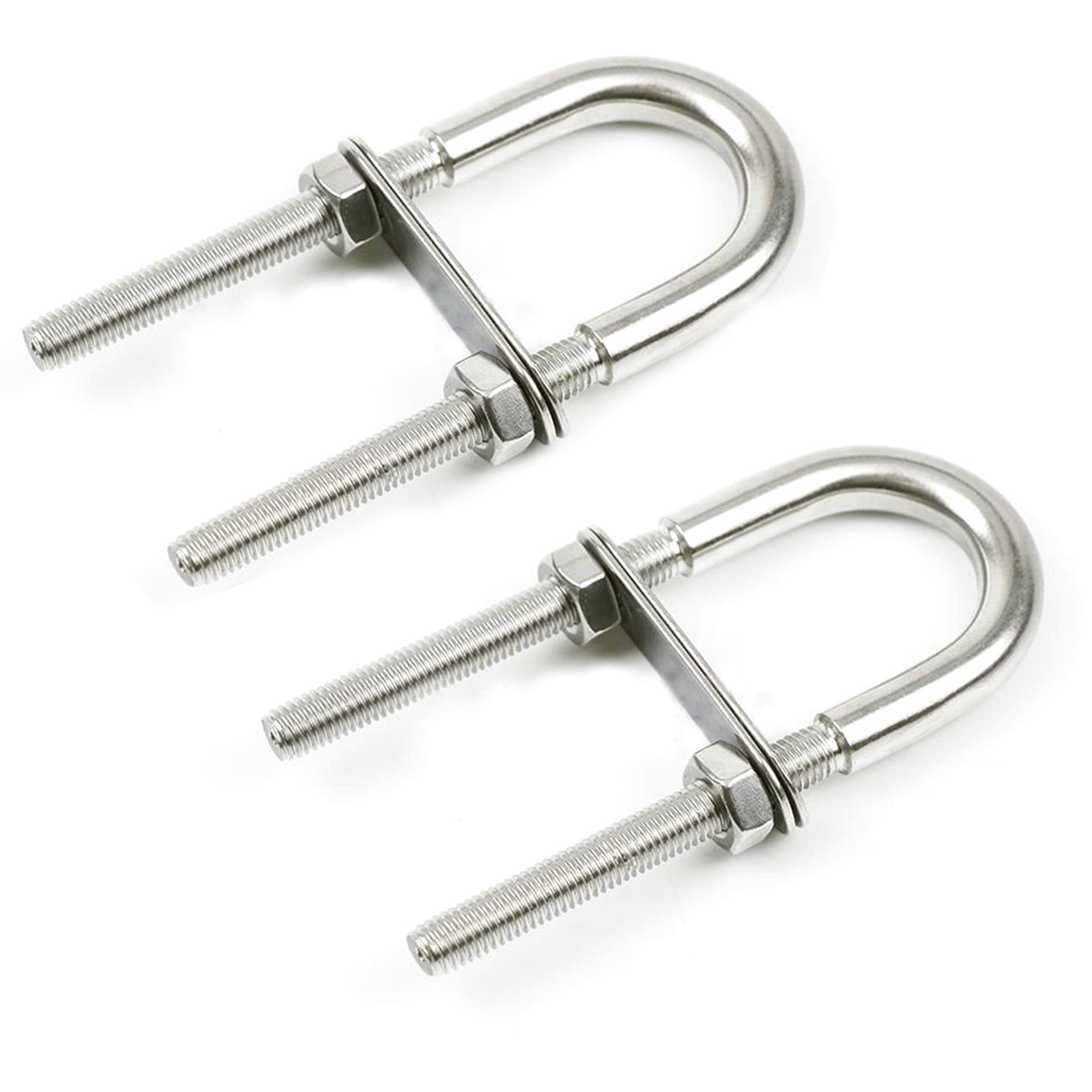 YANRU 2pcs M5 Shackle Bolts Stainless Steel U Bolt Accessories Bracket U-Bolt U Bolt Silver with Nut Seal, Used as Household Pipe Screw, Car Screw, U-Shaped Rigging for Yachts
