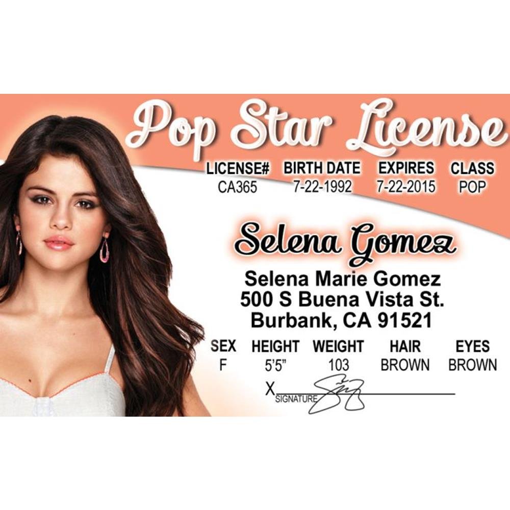 Signs 4 Fun Nroids2 Selena Gomez S Driver S License Amazon In