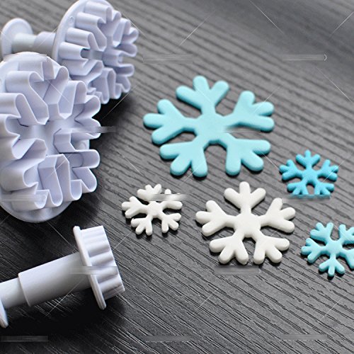 Anyana 3pcs set Snowflake Plastic Plunger Cookie impression Cutter Cake Mold Tool Sugar Paste Baking Mould Pastry
