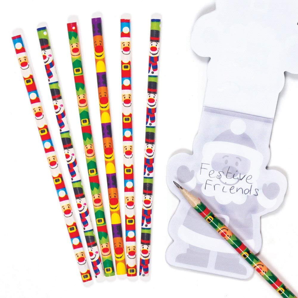 Baker Ross AT346 Festive Friends Pencils - Pack Of 12, Christmas Arts And Crafts