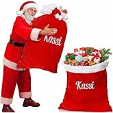 Ulico Personalized Christmas Santa Sack with Embroidered Name,39x28 Custom Christmas Santa Bags, Red Velvet Drawstring Gift Supplies Bag (1 Pcs)