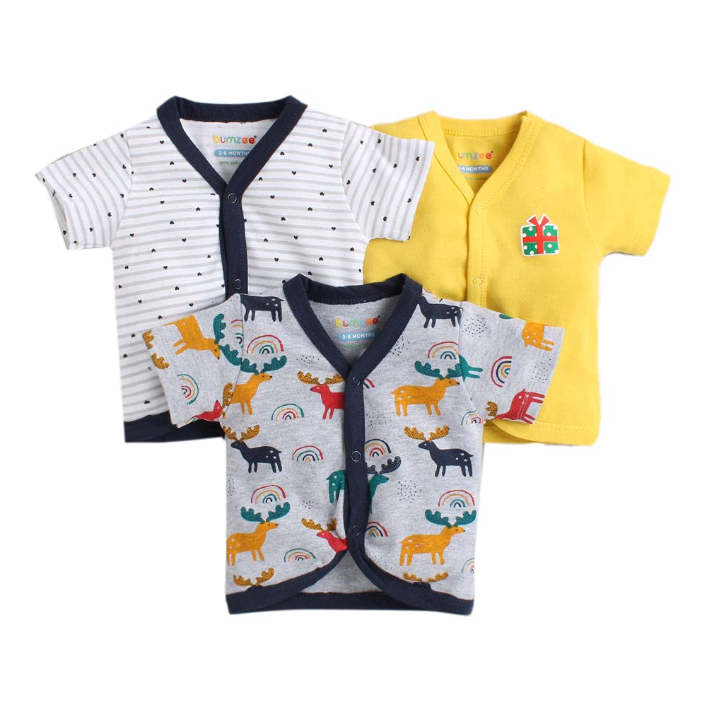 Buy Hopscotch Baby Boys Cotton Half Sleeves Jablas for Pack of 3 in Yellow Color for Ages 912