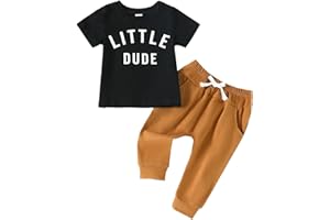 AMAWMW Infant Baby Boy Clothes Set Little Dude Short Sleeve T-Shirt Pockets Pants 2Pcs Outfits Gift