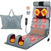 KOCASO Full Body Electric Heating Massage Mat with Vibration, Cushion & Back Massager for Chair. Includes Neck/Foot Massage Pillow, Lumbar Support, Timer, Anti-Slip Bottom & Earplugs