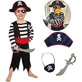 SPUNICOS Children's Pirate Costume with Hat, Eyepatch, Cutlass