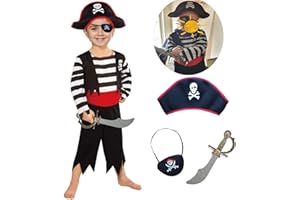 SPUNICOS Children's Pirate Costume with Hat, Eyepatch, Cutlass