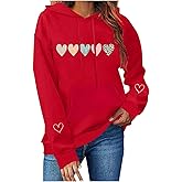Valentine's Day Hoodies Women Funny Love Heart Graphic Sweatshirts Casual Valentine Long Sleeve Pullover Tops Pockets