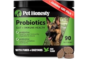 Pet Honesty Probiotics for Dogs - Digestive Enzymes Promotes Gut Health, Dog Probiotics for Bowel Support, Fiber for Regularity, Prebiotics for Immune Health & Gut Flora (Duck, 90 ct)