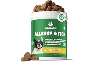 Vetriuntrix Dog Allergy Chews, Dogs Allergy Relief Chews for Paw Licking Itchy Skin Coat Supplement, Probiotics for Dogs with Colostrum Omega-3 Astragalus Immune Supplement-30ct