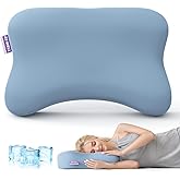 ZZ-WELL Cooling Side Sleeper Pillow - Patented Cervical Neck Pillow for Sleeping - Ergonomic Curved Memory Foam Pillow for Side Sleepers, Machine Washable Cover (Blue)