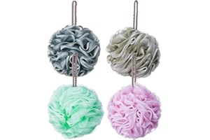 Novosun Loofah Bath Sponge Luffa Loofa Body Scrubber Soft Mesh Pouf Wash Puff Shower Puff Shower Ball Exfoliating Shower Sponge Pack of 4 (60g/pcs)