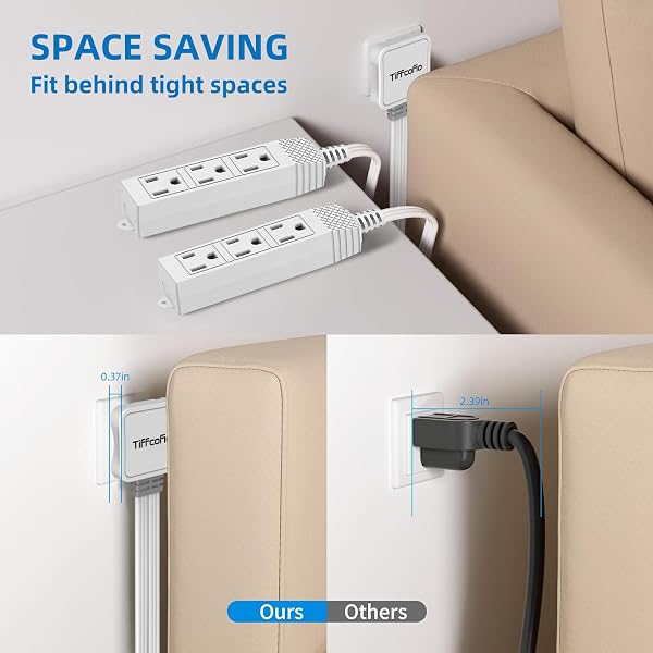 TIFFCOFIO 3 PRONG FLAT PLUG OUTLET STRIP, 18 FEET EXTENSION CORD, 9 FT ON EACH SIDE, 3 GROUNDED OUTLETS WITH MOUNTING HOLES, 13A/1625W, 16 AWG (TWIN OUTLETS, 9FT)
