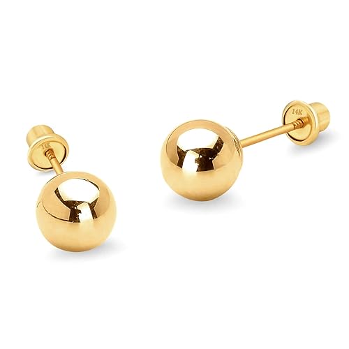 14k Yellow Gold 6mm Plain Hollow Gold Ball Children Screw back