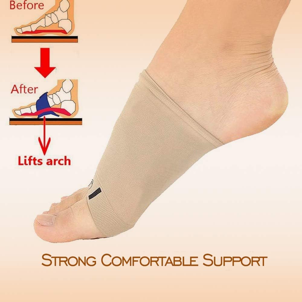 Compression Arch Support Sleeves Sock Mixed with Comfort Gel Pad, Elastic Bandage Arch Flatfoot Orthotics Massage Insoles Pads - Complexion & Black(2 Pair): Health & Personal Care