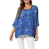 DENSSYNE Plus Summer Batwing Sheer Chiffon Blouse Shirt for Women Flowy High Low Colorful Boho Tunic Cover up