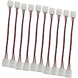 LightingWill 10pcs Pack Strip to Strip with Wire Solderless Snap Down 2Conductor LED Strip Connector for 10mm Wide 5050 5630 Single Color Flex LED Strips