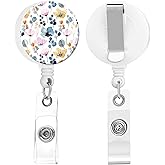 quohet 2 Pack Retractable Badge Holders Cute Badge Reel Badge Clip ID Card Holders for Student Office Worker Doctor Nurse Teacher(Blooming Flowers)
