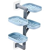 Soap Holder Four Layer Wall Mounted NO-Drilling Rotatable Self-draining Removable Soap Dish for Shower Bathroom Tray,Self Draining Sponge Holder,Razor Holder (Blue/Gray)