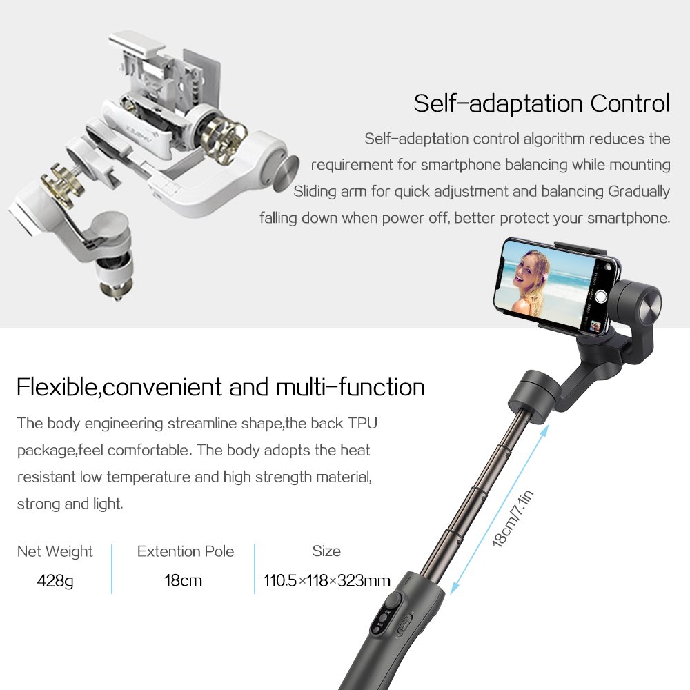 Feiyu Vimble 2 Stabilizzatore Gimbal a 3 Assi per Smartphone, iPhone, Action Cam, e Tutte le Videocamere di GoPro