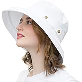 SOMALER Womens Cotton Wide Brim Sun Hats UPF50+ UV Packable Beach Hat Summer Bucket Cap for Travel