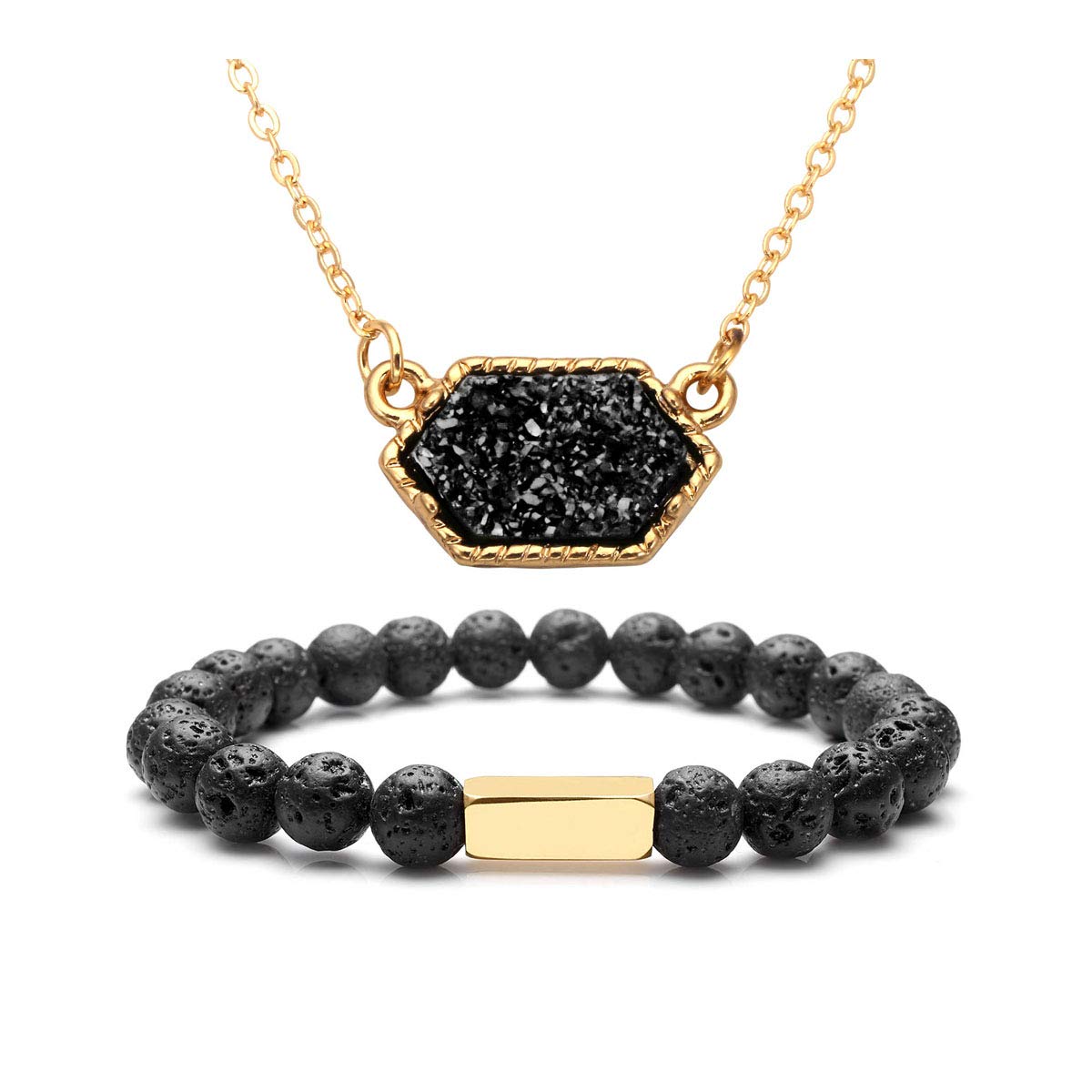 CrystalTears Lava Rock Stone Aromatherapy Essential Oil Diffuser Necklace Bracelet Set Natural Reiki Healing Energy Crystal Jewelry