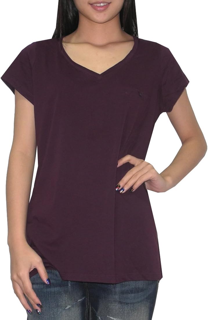 Eddie Bauer Womens V-Neck Short Sleeve T Shirt Medium Dark Purple at Amazon Womenâs Clothing 