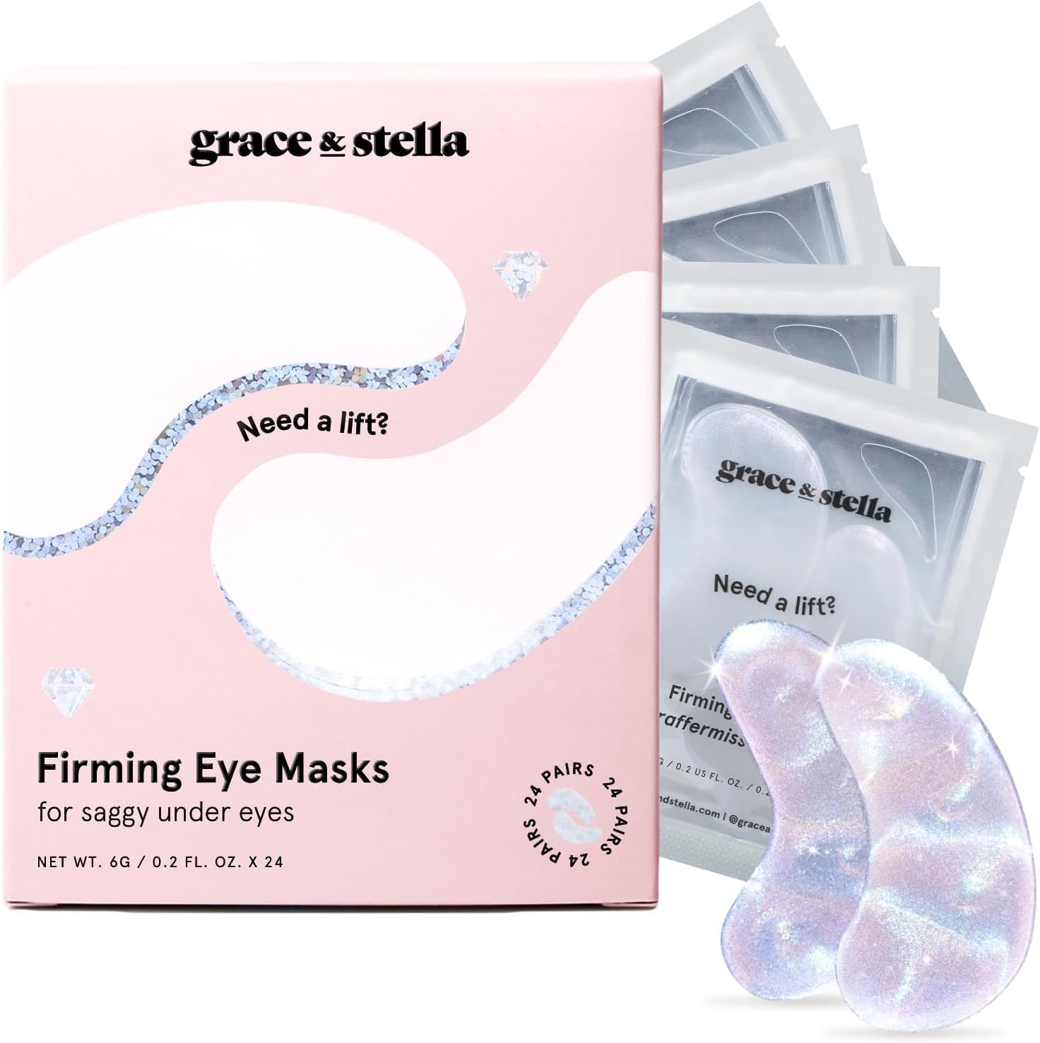 grace & stella Peptide Under Eye Patches with Niacinamide & Rice Extract - Firming Eye Masks for Dark Circles and Puffiness - Gifts Under 20 Dollars - Vegan, Cruelty-Free (White, 24 Pairs)