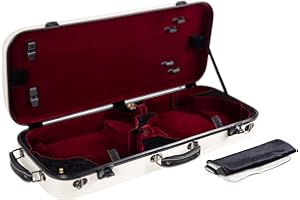 Crossrock Fiberglass Double Violin Case fits Two 4/4 Full-Size Violins- Includes TSA lock, Protective Blanket, Hygrometer, Removable Shoulder Straps- Milky White (CRF2020DVMW)