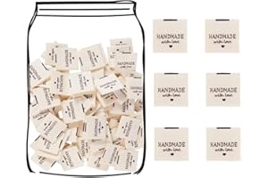 TOGETRUE 100pcs Sewing Labels for Handmade Items, Durable Fabric Woven Tags with Handmade with Love Text, Sewing Labels for Crochet, Knitting, Sewing Projects and DIY Crafts