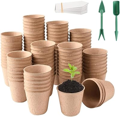 Lotvic 100x 8cm Biodegradable Seed Pots & Labels, Widger Dibber Set