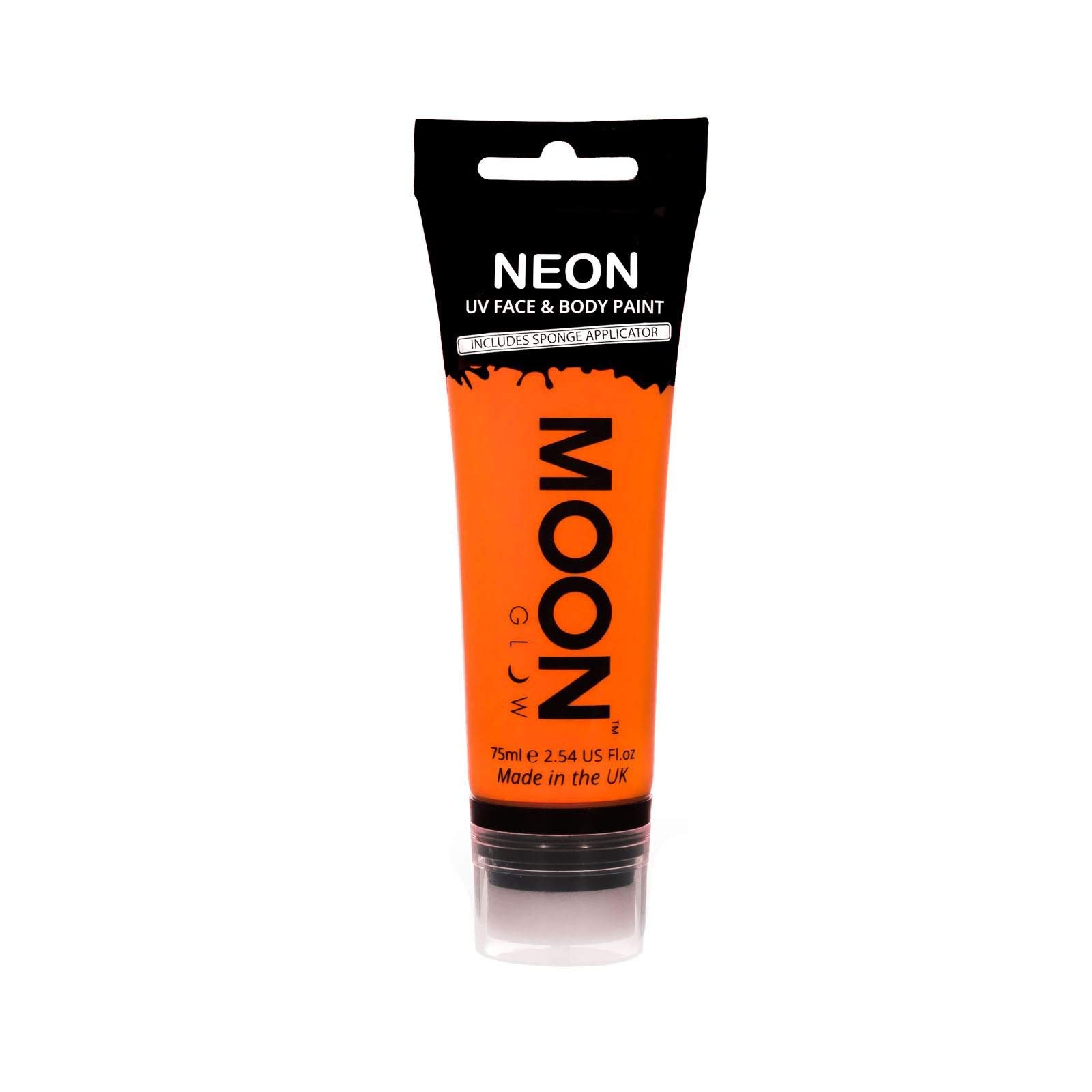 Moon Glow Supersize 75ml Neon UV Face & Body Paint - Intense Orange - with sponge applicator