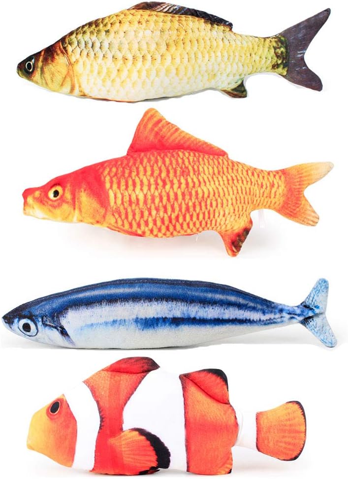 ALHONLY 4Pcs Catnip Toys Set Simulation Fish Shape Doll，Cat Toys Interactive Pets Pillow Chew Bite Supplies - Perfect for Biting, Chewing and Kicking