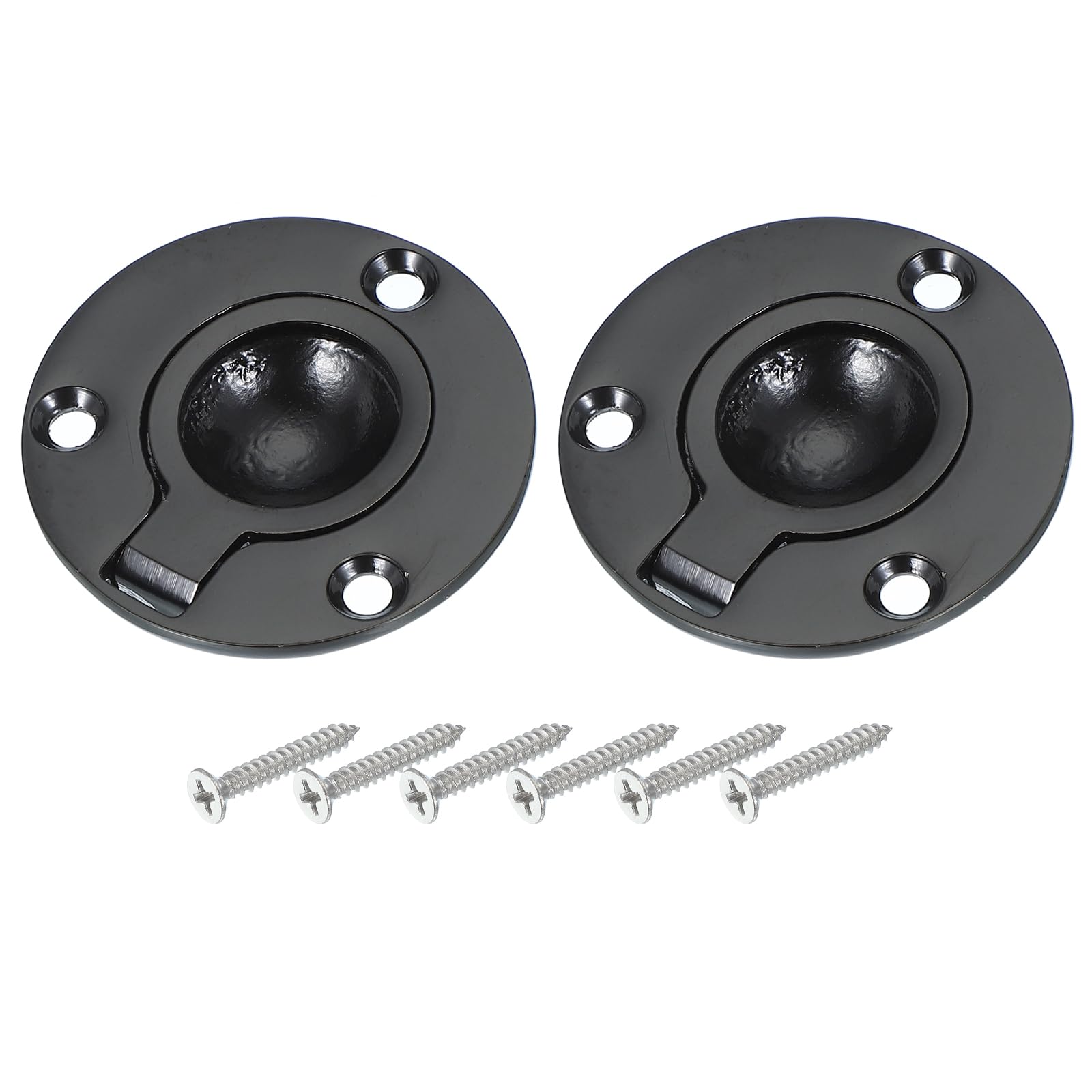 PATIKIL 2" Flush Pull Ring Handles, 2 Pcs 316 Stainless Steel Round Recessed Door Pull Hidden Boat Hatch Latch with Screws for Marine Yacht Furniture, Black