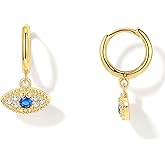 Seraphina Evil Eye Hoop Earrings for Women, 14K Gold Plated S925 Sterling Silver Post Lightweight Dainty Drop Dangle Huggie Small Hoop Earrings