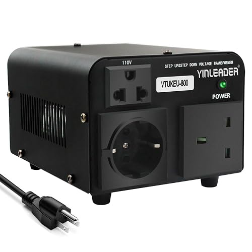 Yinleader 800W Voltage Converter Transformer – Step Up/Down 110/120V To 220/240V With US/EU/UK Cords & Circuit Breaker