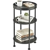 Small Round Side Table with Tray Top, 11.8" Narrow End Table, Black | 3-Tier Small Round End Table for Living Room &amp; Bedroom, Modern Nightstand with Storage Shelf, Accent Table for Small Spaces