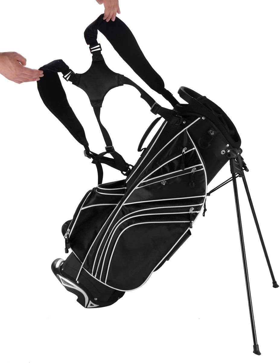 Tangkula Golf Stand Bag w/6 Way Divider Carry Organizer Pockets Storage Golf Travel Bag(Black) : Sports & Outdoors