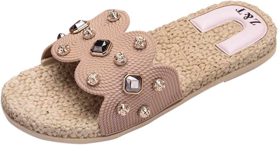 Women Sliders Slippers Rivet Summer Flat Ladies Leather Sandals Summer Walking Clip Toe Wide Fit by LILICAT