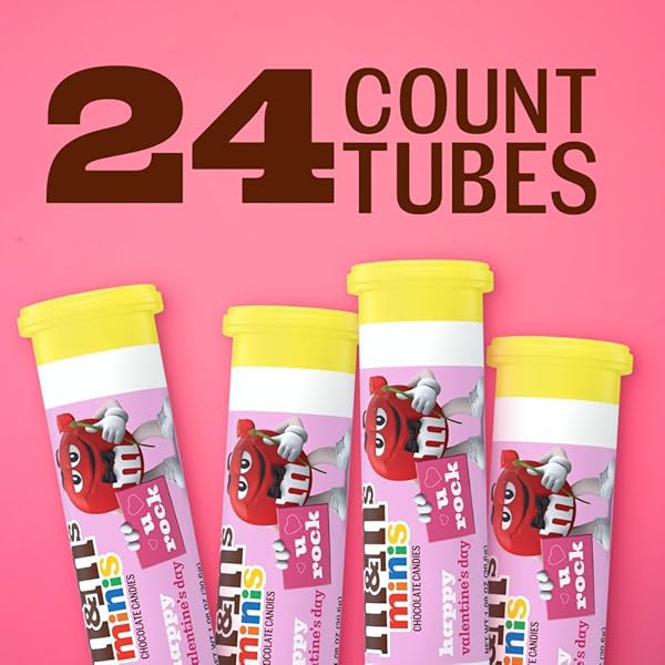 M&M’S VALENTINE MINIS MILK CHOCOLATE CANDY, VALENTINE’S DAY CANDY GIFTS BULK, 1.08 OUNCE TUBE (PACK OF 24)