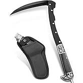 VALHALLA Folding Sickle, Black Sharp Folding Scythe with 2 Sections, Hand Sickle Knife Wooden Handle, Portable Safety Sickle Knife with Sheath
