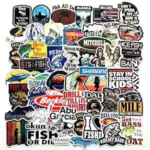 Go Fishing Stickers Pack 50-Pcs Decals of Fishing Bumper Stickers Decals for Cars Motorcycle Portable Luggages Laptops…