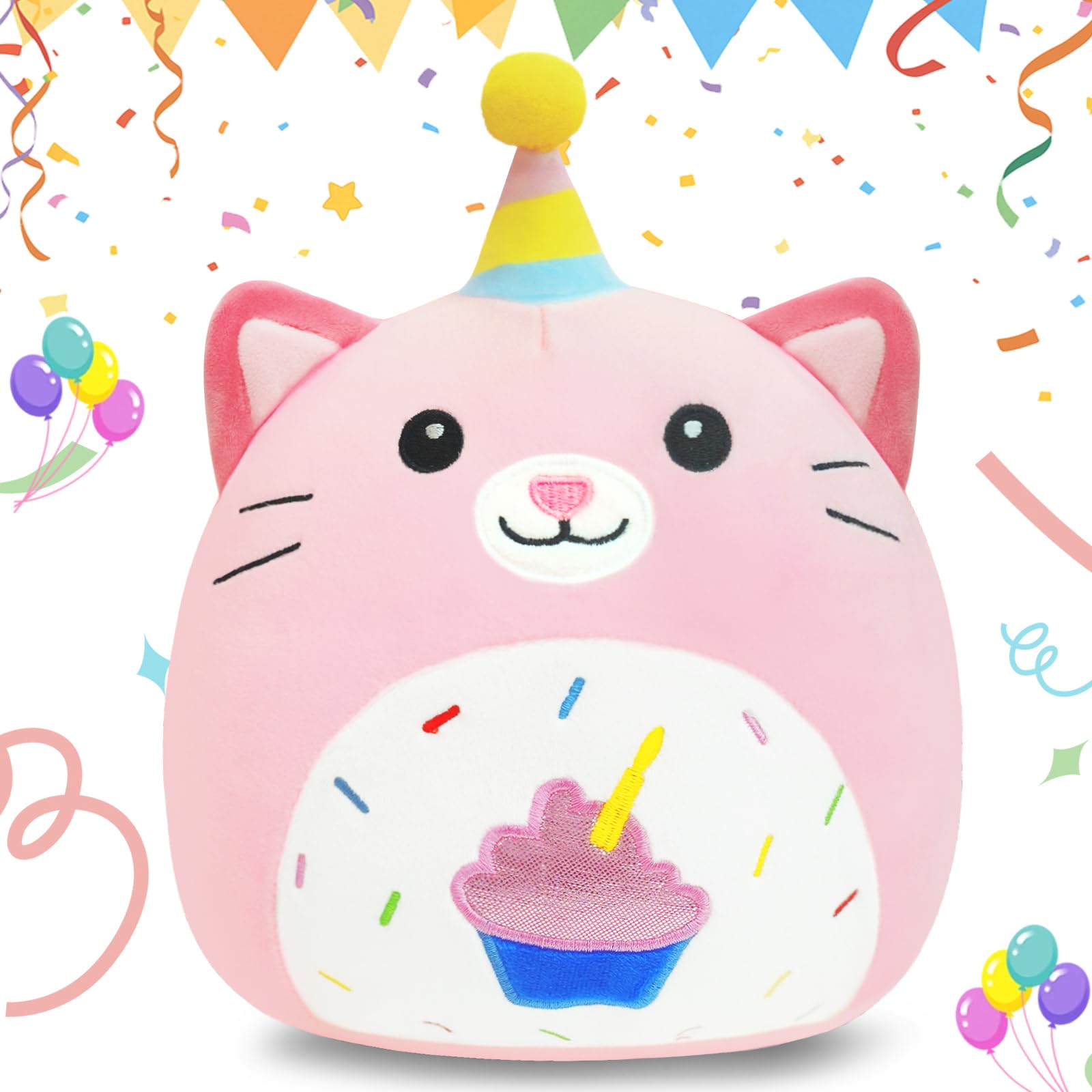 AMFUN 10" Cat Stuffed Animal Cake Plush Pillow, Birthday Cute Unicorn Plush Toys for Kids Toddlers-25CM — image 1
