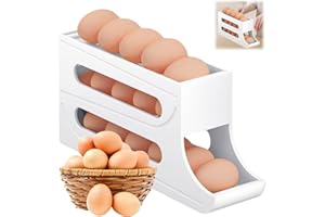 VMQIPNS Egg Dispenser, 16 Eggs Egg Holder for Fridge, Space-Saving Egg Dispenser Holder, Auto Rolling Fridge Eggs Organizer, 3 Tiers Egg Tray Large Capacity Egg Dispenser for Refrigerator (01-White)