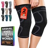 Modvel 2 Pack Knee Brace for Women - Knee Support for Walking, Knee Compression Sleeves for Pain Relief, Knee Sleeves for Women, Knee Brace for Sports, Workouts &amp; Arthritis