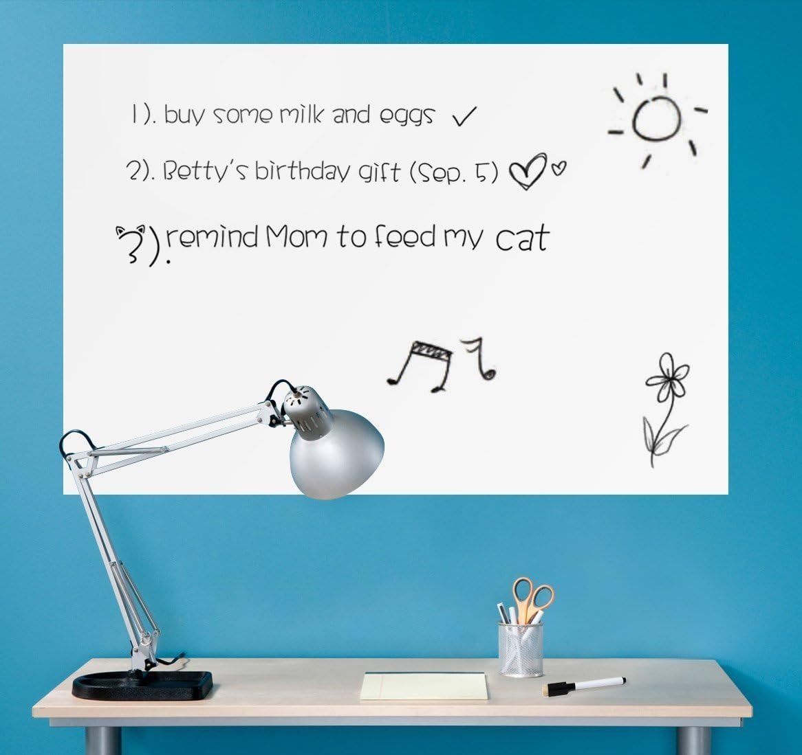 Wall26 Wall Chalkboard Removable Dry Erase Blank Message Board Peel and Stick Decal Sheet (Marker Included) - 36"x48"