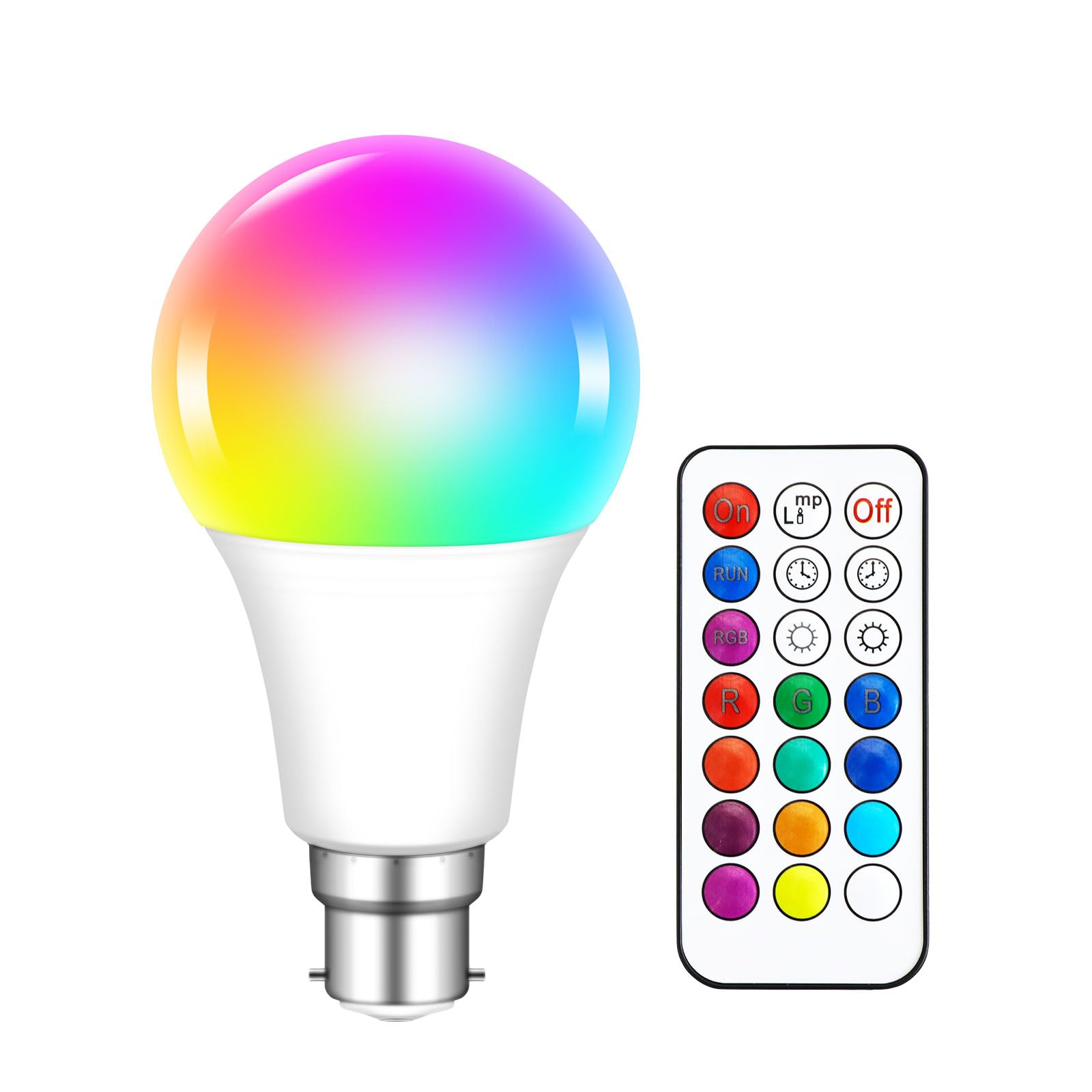 SCNNC Colour Changing LED Light Bulbs with Remote, RGB 10W Dimmable, 12 Color Choices, A70 B22 Base, perfect for Home & Stage Lighting