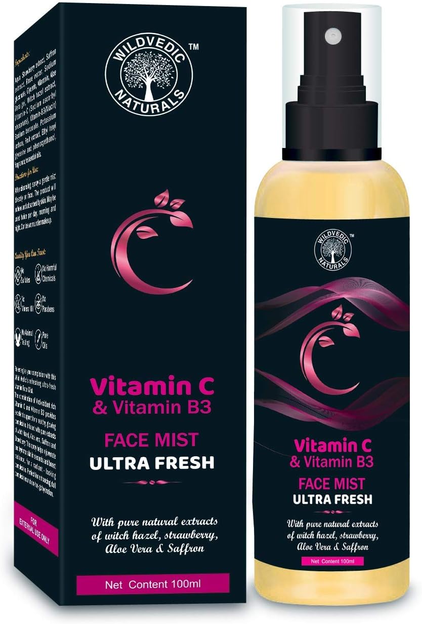 Wildvedic Naturals Vitamin C & B3 Face Mist, Ultra Fresh - 100ml - Refreshes & Enhances Natural Radiance Skin brightening, Glowing Face (pack of 1)