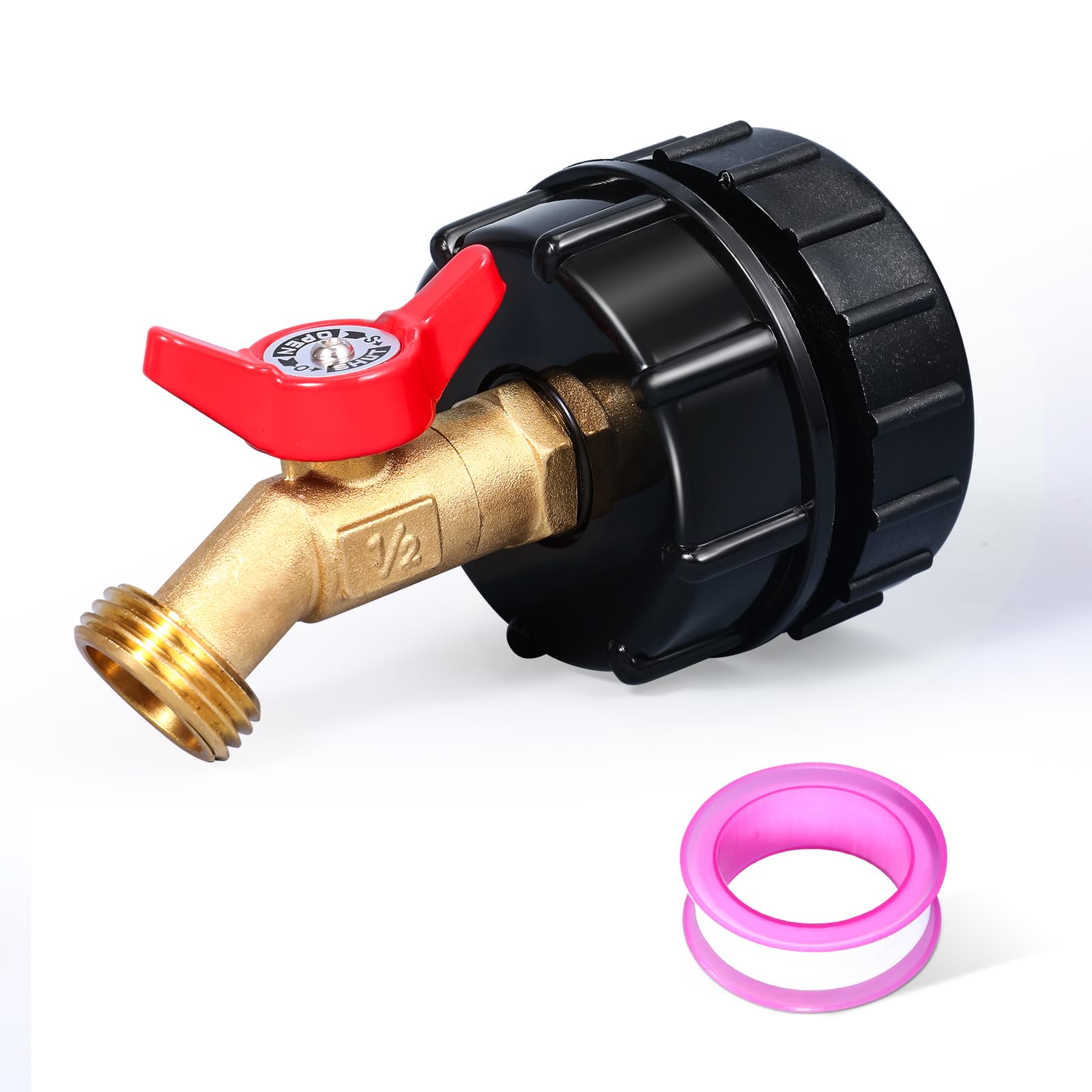 Photo 1 of 275-330 Gallon IBC Tote Tank Adapter,IBC Tote Adapter, 2.44" Fine?2 "Fine, and 2" Coarse Thread,1/2" Male NPT Inlet Threaded Brass Hose Faucet Garden Hose Connector (For 2.44" Fine Threads to1/2")