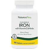 NaturesPlus Chewable Iron, Cherry - 90 Tablets - Supports Natural Energy Production - High-Potency Supplement with Vitamin C & Herbs - 90 Servings
