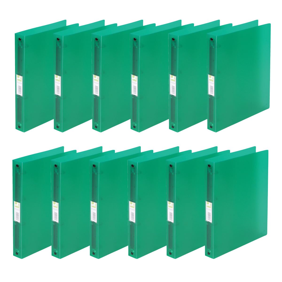 Q-Connect KF02906 Ring Binder A4 4-Ring 25 mm Green Transparent Strong Translucent Polypropylene Film 31 mm Spine Ring Binder Slim Thin Pack of 12